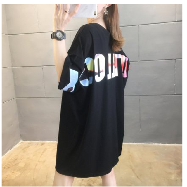 ⭐白黒ペア!⭐韓国 レディース 英字ロゴ バックプリント半袖 Tシャツ レディースのトップス(Tシャツ(半袖/袖なし))の商品写真