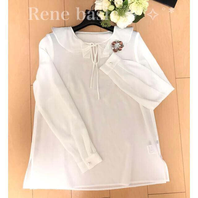 美品▫️Rene 36✧'19年₊ホワイト系♢フリル˚✧リボン♢ブラウス www