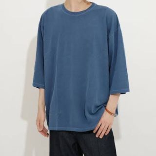 センスオブプレイスバイアーバンリサーチ(SENSE OF PLACE by URBAN RESEARCH)のBF【SENCE OF PLACE】五分袖 ルーズトップス ブルー(Tシャツ/カットソー(半袖/袖なし))