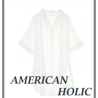 アメリカンホリック(AMERICAN HOLIC)のスキッパー開襟BIGシャツチュニック　白シャツ　半袖　ホワイト(シャツ/ブラウス(半袖/袖なし))