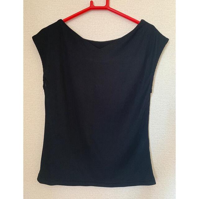 clear(クリア)のリブ トップス 黒 フレンチスリーブ レディースのトップス(Tシャツ(半袖/袖なし))の商品写真