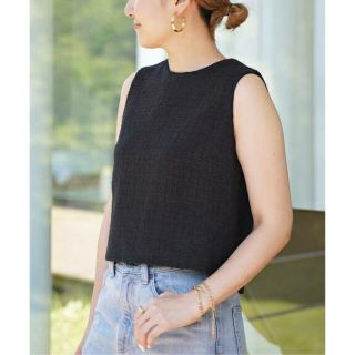 アパルトモンドゥーズィエムクラス(L'Appartement DEUXIEME CLASSE)のDeuxieme Classe*Tweed Cropped ブラウス (BK(カットソー(半袖/袖なし))