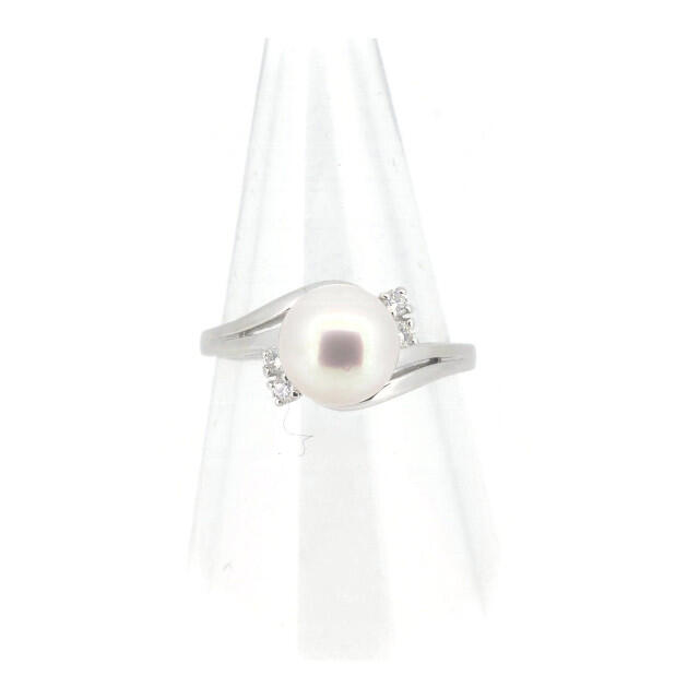 MIKIMOTO(ミキモト)のミキモト パール ダイヤモンド リング 指輪 8.1ミリ 12号 PT950(プラチナ) レディースのアクセサリー(リング(指輪))の商品写真