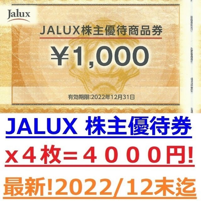 JALUX　株主優待券10000円分　期限22年6末