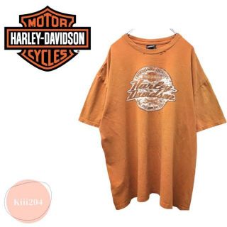 ハーレーダビッドソン(Harley Davidson)のハーレーダビッドソン オレンジ 半袖プリントTシャツ イラスト バイク(Tシャツ/カットソー(半袖/袖なし))