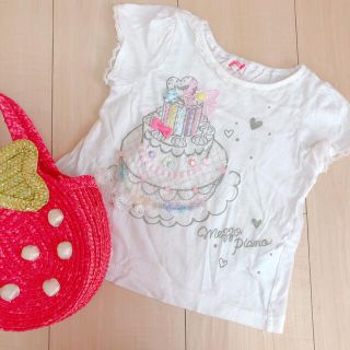 メゾピアノ(mezzo piano)の【同梱450円】 90 メゾピアノ Tシャツ 白 誕生日ケーキ お祝いに(Tシャツ/カットソー)