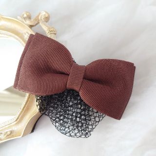 ♡新品♡バレッタ♪ネット付き/ダブルリボン/グログラン/ブラウン(バレッタ/ヘアクリップ)