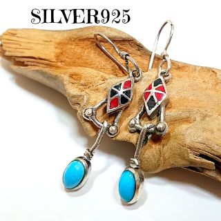 5255 SILVER925 ターコイズピアス シルバー925 オニキス 天然石(ピアス)