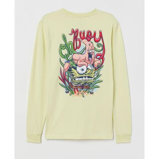 エイチアンドエム(H&M)のH&M スポンジボブ コラボ ロンT ロングスリーブ ライムイエロー XS(Tシャツ/カットソー(七分/長袖))