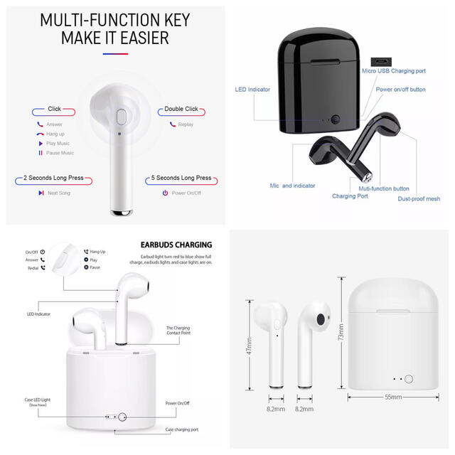 Bluetooth イヤホン 両耳 タッチタイプ　完全ワイヤレス 耳掛け式  スマホ/家電/カメラのオーディオ機器(ヘッドフォン/イヤフォン)の商品写真