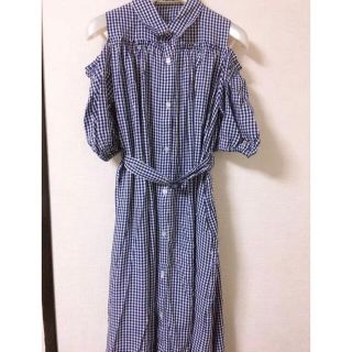 アズノウアズ(AS KNOW AS)の安い　ギンガム　チェック ワンピース　半袖　オフショル　夏服　青　可愛い(ロングワンピース/マキシワンピース)