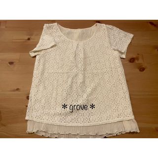 グローブ(grove)の美品♪グローブ grove 上品見えレースブラウス サイズL(シャツ/ブラウス(半袖/袖なし))