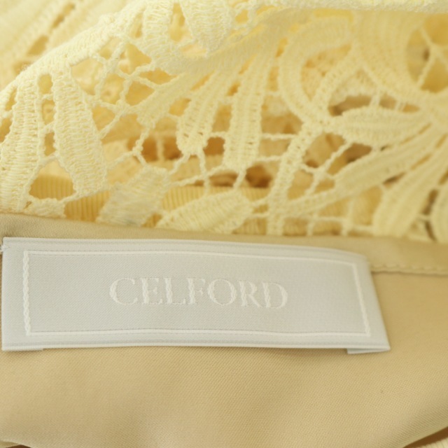 CELFORD(セルフォード)のセルフォード リーフレースワンピース ロング ミモレ丈 半袖 34 黄 イエロー レディースのワンピース(ロングワンピース/マキシワンピース)の商品写真