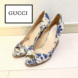 グッチ(Gucci)のGUCCI◆グッチ　フラワー 花柄 バックロゴ　コルク　ウェッジソール パンプス(サンダル)