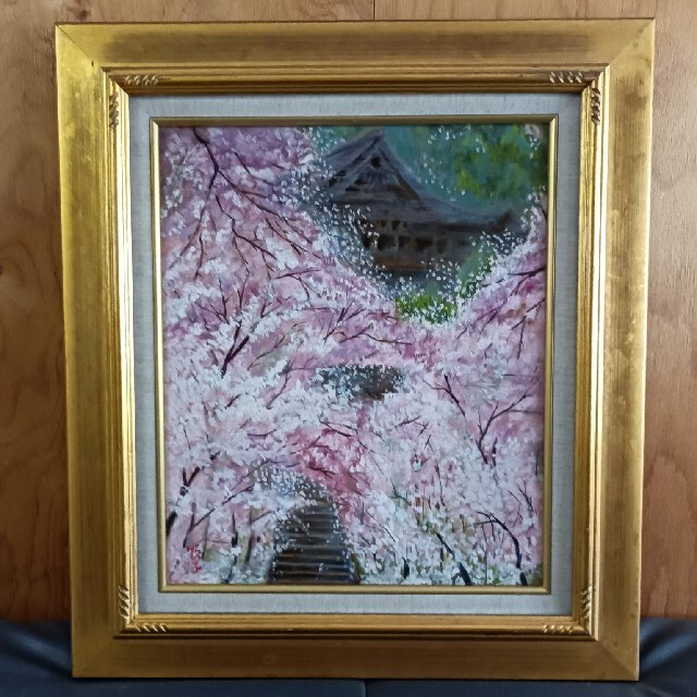 満開の桜に包まれた寺院、 桜、春、寺社仏閣 - 絵画/タペストリー