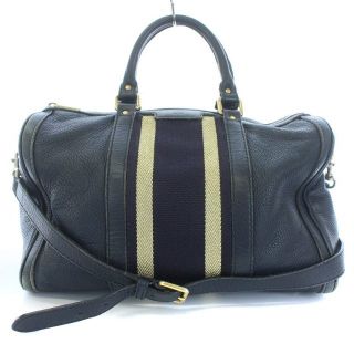 グッチ(Gucci)のグッチ シェリーライン ボストンバッグ ショルダーバッグ 2way レザー 紺(ボストンバッグ)