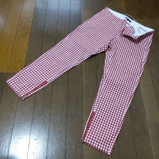 トミーヒルフィガー(TOMMY HILFIGER)のTOMMY HILFIGER　サイズＳ　ほぼ新品　赤白　チェック　裾ファスナー(カジュアルパンツ)