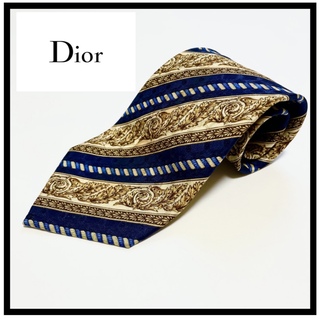 クリスチャンディオール(Christian Dior)のChristian Dior ディオール ネクタイ ネイビー×ゴールド 柄 絹(ネクタイ)