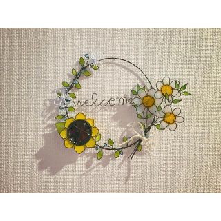 ひまわりとカモミールの花束リース♡︎ワイヤーアート　ハンドメイド(インテリア雑貨)