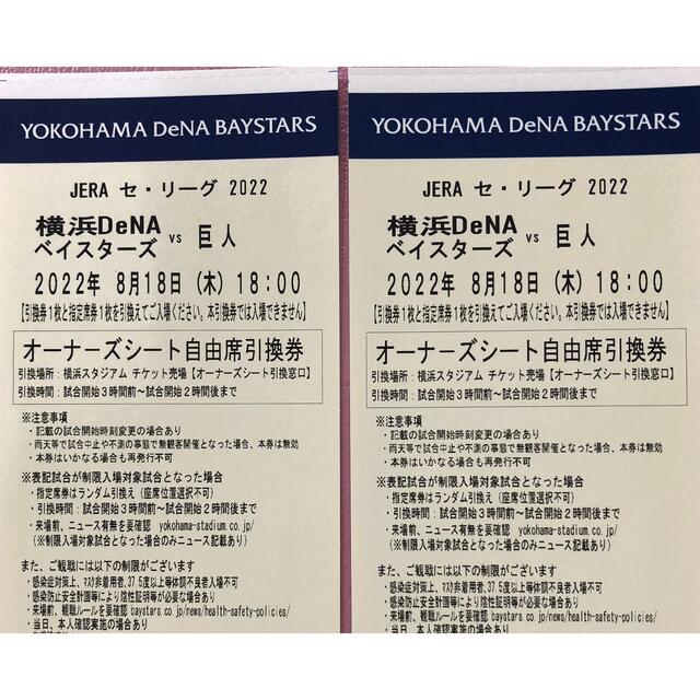 横浜DeNAベイスターズ(ヨコハマディーエヌエーベイスターズ)の横浜ベイスターズ　観戦ペアチケット チケットのスポーツ(野球)の商品写真