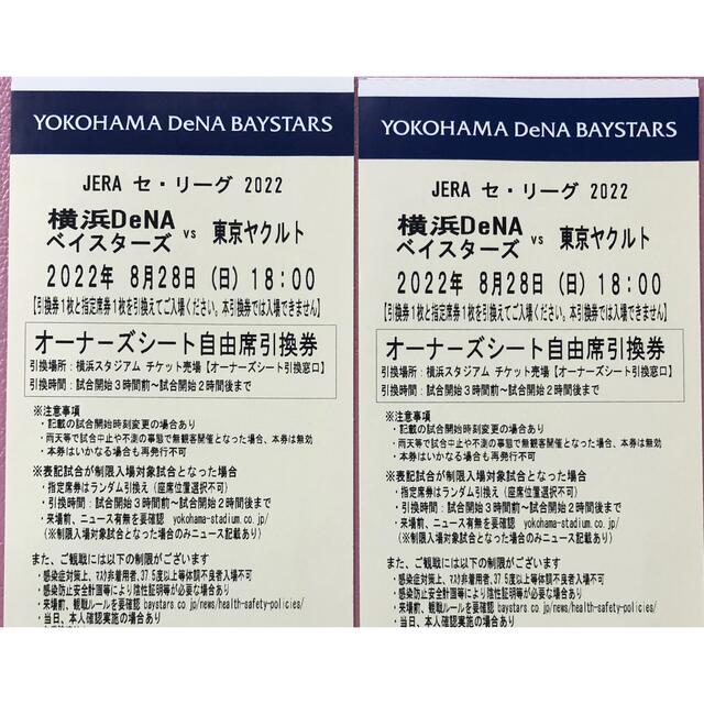 横浜DeNAベイスターズ(ヨコハマディーエヌエーベイスターズ)の横浜ベイスターズ　観戦ペアチケット チケットのスポーツ(野球)の商品写真