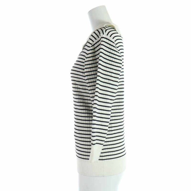 le.coeur blanc(ルクールブラン)のルクールブラン 衿付き透かしリブニットプルオーバー 38 M 白 ホワイト レディースのトップス(ニット/セーター)の商品写真