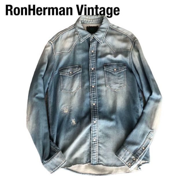 Ron Herman(ロンハーマン)のRonHermanダメージ加工スウェットデニムシャツ　ロンハーマンビンテージ メンズのトップス(シャツ)の商品写真