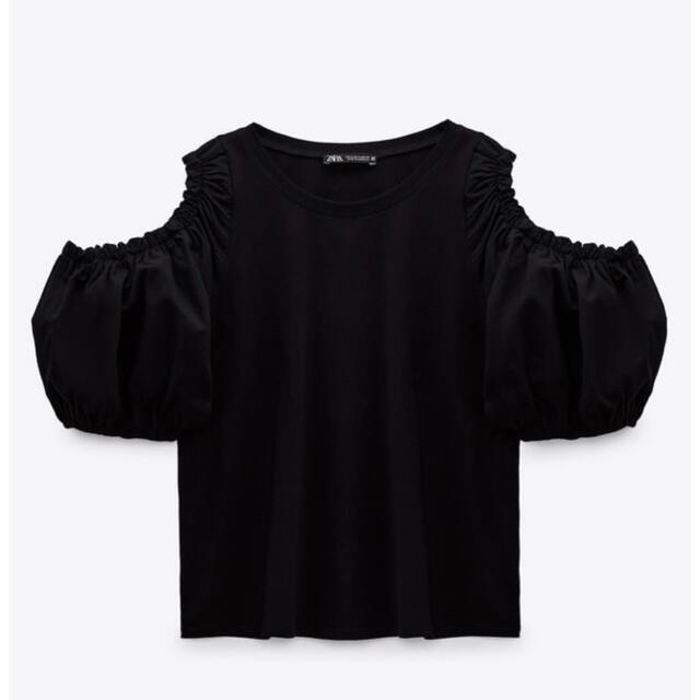 ZARA(ザラ)の【ZARA】ザラ S 黒 カットアウト入り コントラスト Tシャツ カットソー レディースのトップス(Tシャツ(半袖/袖なし))の商品写真