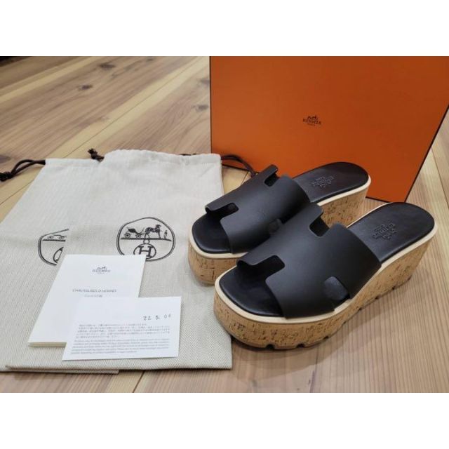 2022激安通販 Hermes ブラック サンダル エズ 37 エルメス HERMES