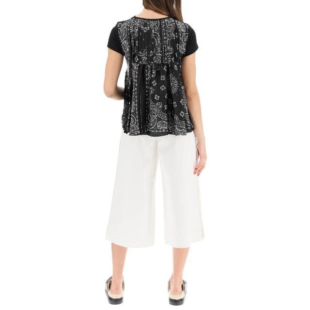 sacai - SACAI 22SS バンダナ柄 プリーツ Tシャツ 黒 1 新品