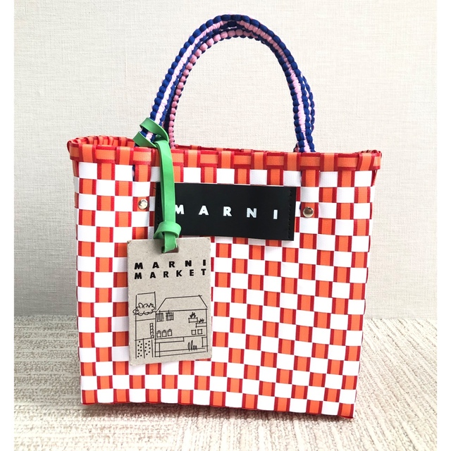 かごバッグ/ストローバッグ【新品】MARNI  マルニ  カゴバッグ　オレンジ　ジャージーハンドル