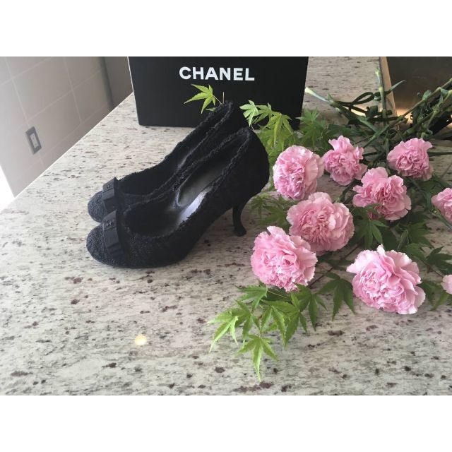 ★正規品★CHANEL★ツイードパンプス★ココマークリボン付き★ブラック★＃３５ブラック状態