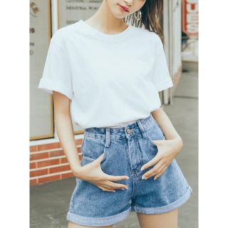 グレイル(GRL)のロールアップヘムハイウエストデニムショートパンツ[at703](ショートパンツ)