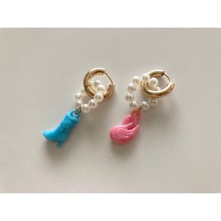 ゴールドフープ　パールチャームピアス(ピアス)