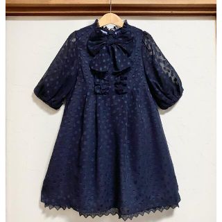 アナスイミニ(ANNA SUI mini)の美品 アナスイ ミニ ワンピース 130 ネイビー ドット フォーマル 冠婚葬祭(ワンピース)