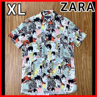 ザラ(ZARA)のZARA 薄手で柔らかな 半袖 シャツ メンズ XL レーヨン 100% 総柄(シャツ)