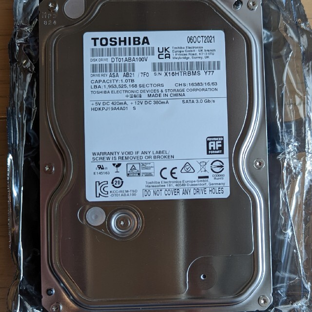 東芝 - 東芝 3.5インチHDD DT01ABA100V 1TB AVコマンド対応の 東芝 - 東芝 3.5インチHDD DT01ABA100V 1TB AVコマンド対応の