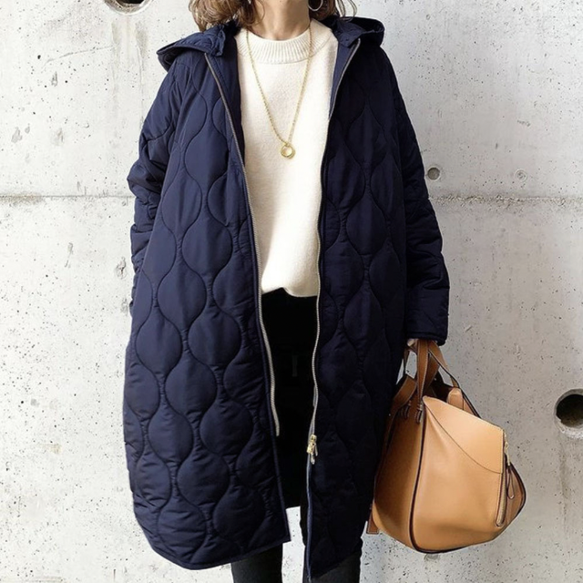 【当店限定販売】 キルティングコート ジッパー ジャケット ロングコート 韓国  ネイビー ロングコート