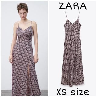 ザラ(ZARA)のZARA　フラワープリント キャミソール ワンピース　XSサイズ　ピンク(ロングワンピース/マキシワンピース)