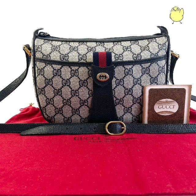 良品 GUCCI オールドグッチ ショルダーバッグ グッチ ネイビー シェリー