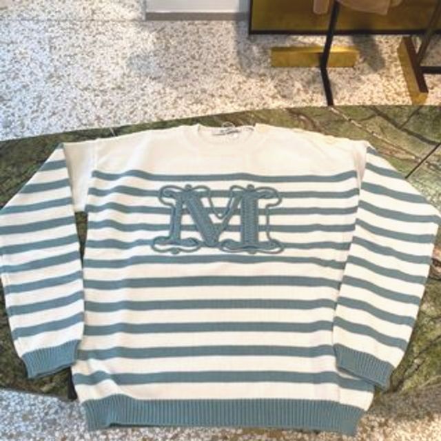 ●新品/正規品● Max Mara フロント ロゴ コットンセーター ボーダー