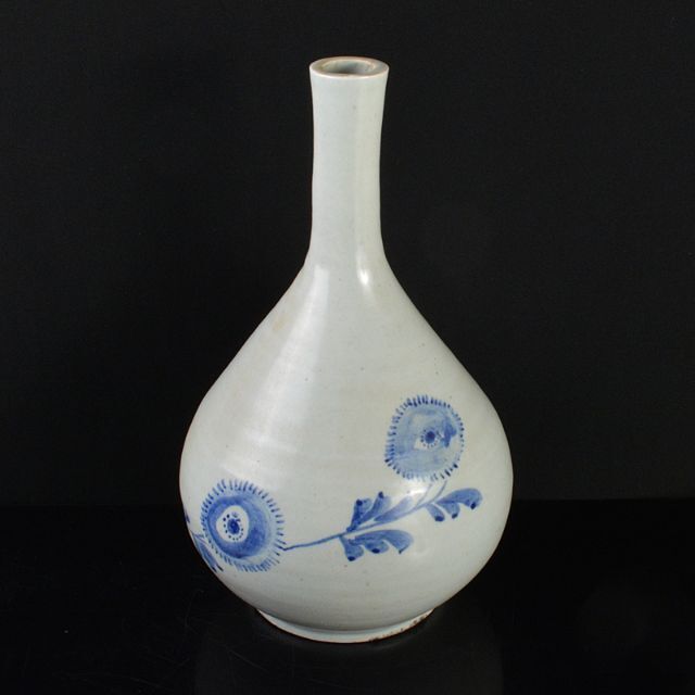 美術品/アンティーク朝鮮美術　李朝　高麗白磁　染付　花文　鶴首瓶　V　R4764C