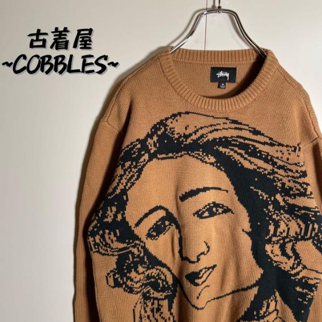 【人気VENUS】STUSSYセーターユニセックス◎ストリートベージュM.古着屋COBBLESBCC