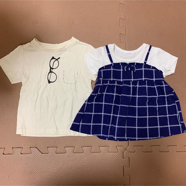 しまむら(シマムラ)のメガネTシャツ＋チェックレイヤードTシャツセット キッズ/ベビー/マタニティのキッズ服女の子用(90cm~)(Tシャツ/カットソー)の商品写真