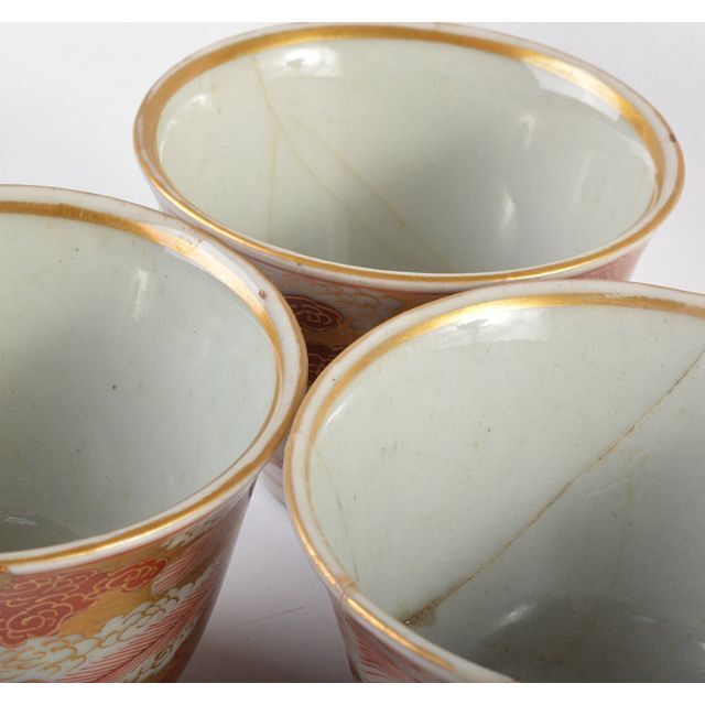 九谷焼 古九谷 大日本九谷製 赤絵金彩 玉露茶碗 煎茶器 5客 M 九谷焼 古九谷 大日本九谷製 赤絵金彩 玉露茶碗 煎茶器 5客 M