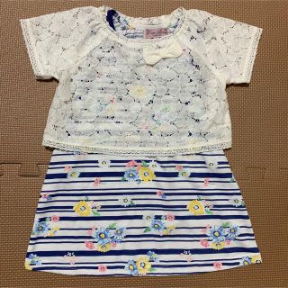 マザウェイズ(motherways)のマザウェイズ 重ね着ボーダー花柄ワンピース(ワンピース)