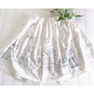 ★S11【ホワイト】プリント＆チュールスカート(ひざ丈スカート)