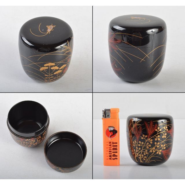茶道具 西出藤渓作 漆塗 螺鈿秋草蒔絵 中棗 共箱 V R4783 茶道具 西出藤渓作 漆塗 螺鈿秋草蒔絵 中棗 共箱 V R4783