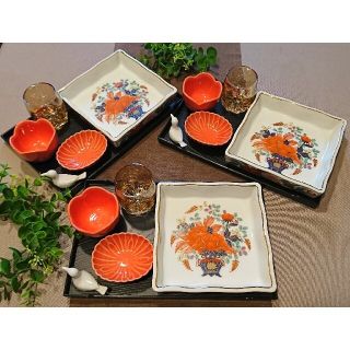 まろん様専用 新品 晩酌セットo4(井乃口窯) 3名分+角トレー4枚(食器)