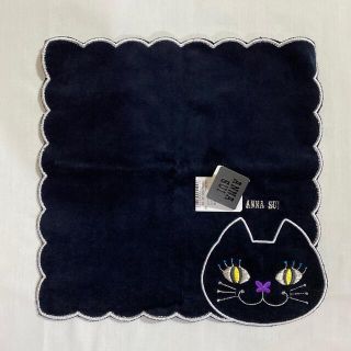 アナスイ(ANNA SUI)のアナスイ　タオルハンカチ　未使用品　ブラック　ねこ　#2055(ハンカチ)